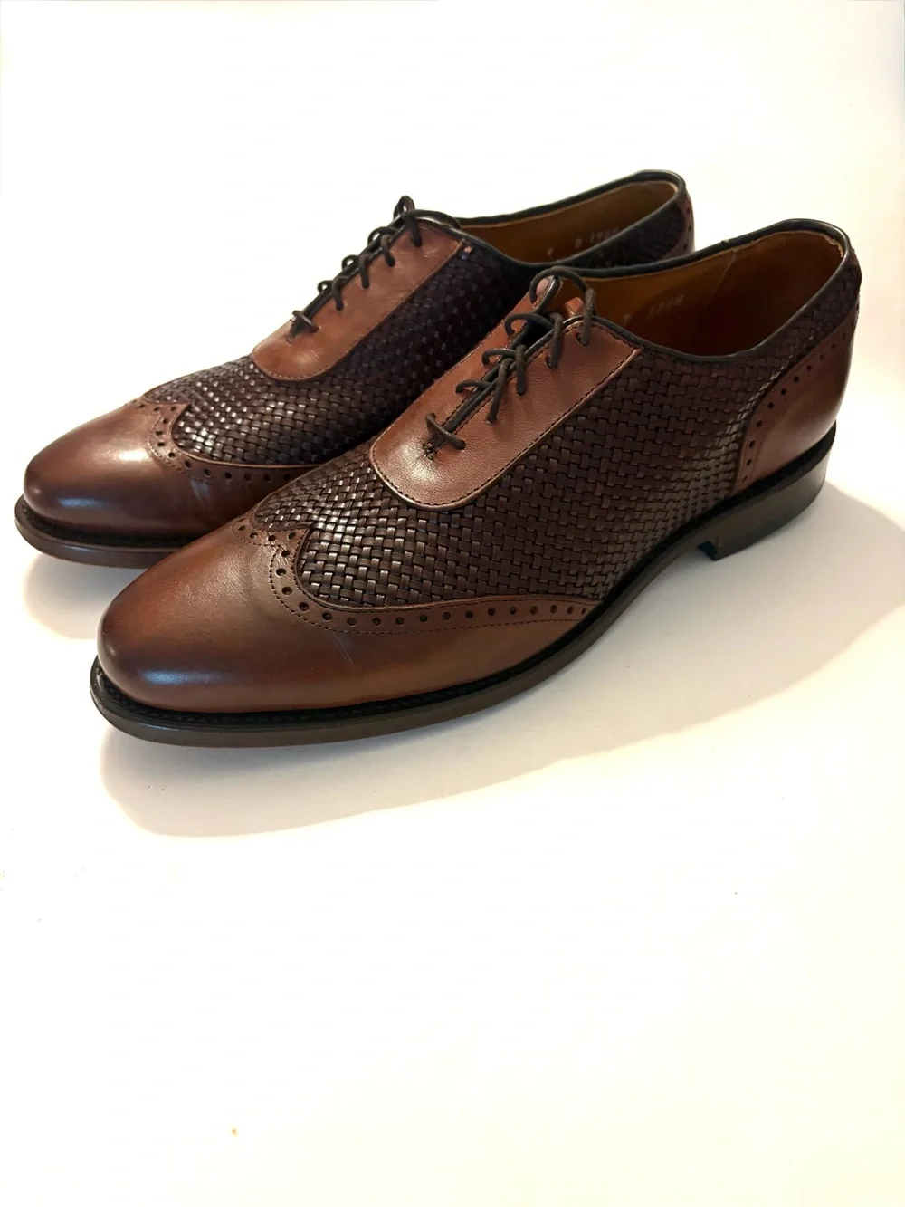 ALLEN EDMONDS Hampstead Woven Wingtip Leather Oxford Shoes, brown